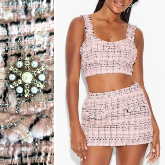 wild fable Dresses & Skirts - Wild Fable Tweed Boucle Tiny Tank Crop Top & Skort Set Pink NWT Skirt Spring